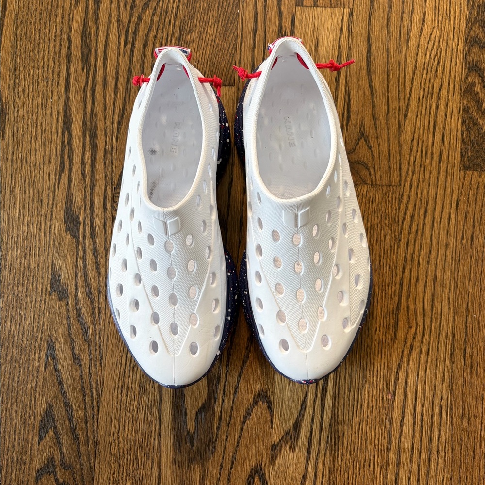 Men's White and Red Athletic Slip-On Shoes